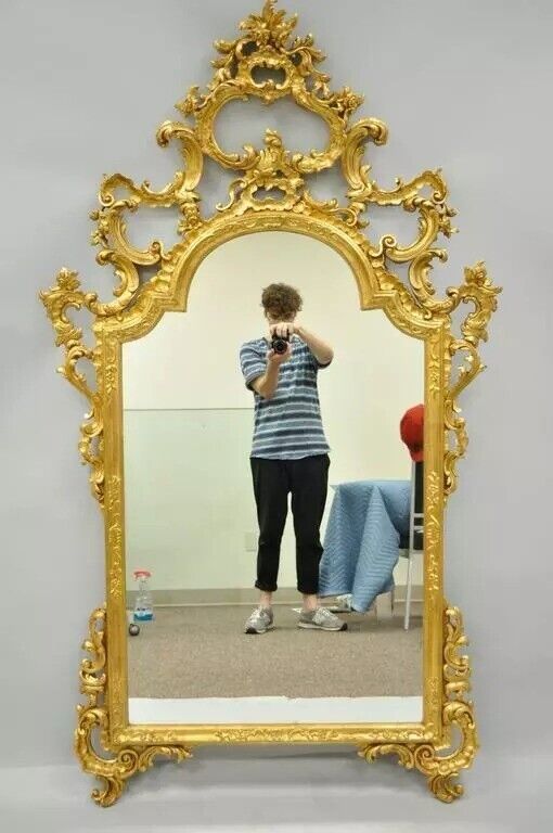 Labarge French Louis XV Rococo Style Gold Giltwood Large Console Wall Mirror