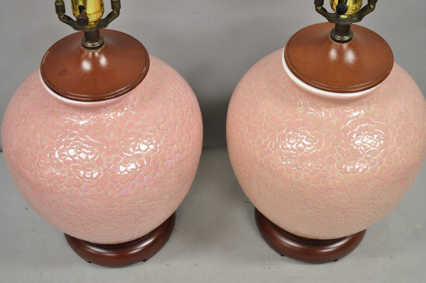 Vintage Chinoiserie Pink Porcelain Chinese Ginger Jar Table Lamps - a Pair