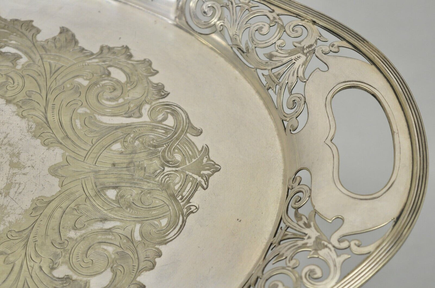 Antique D & H England 24" Silver Silver Plated Pierced Scalloped Platter Tray