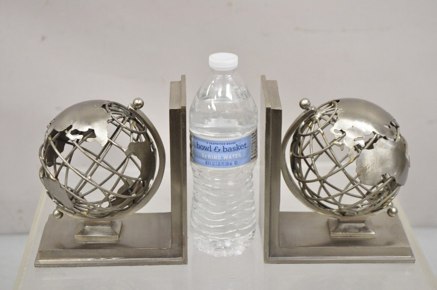 Restoration Hardware Industrial Modern Metal Spinning Globe Bookends - a Pair