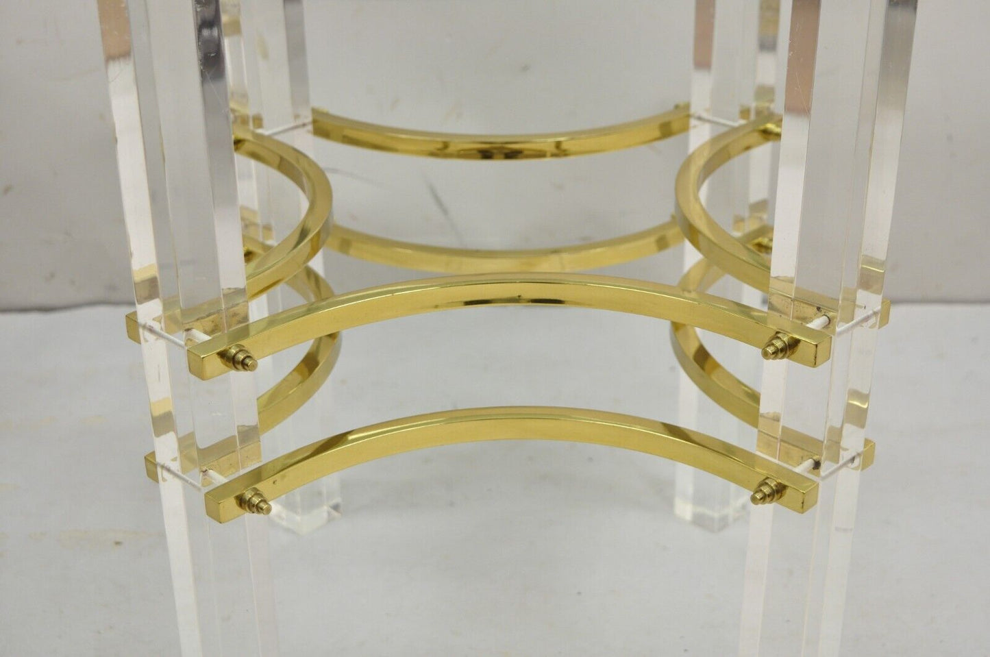 Mid Century Modern Charles Hollis Jones Style Lucite Brass Round Side Table