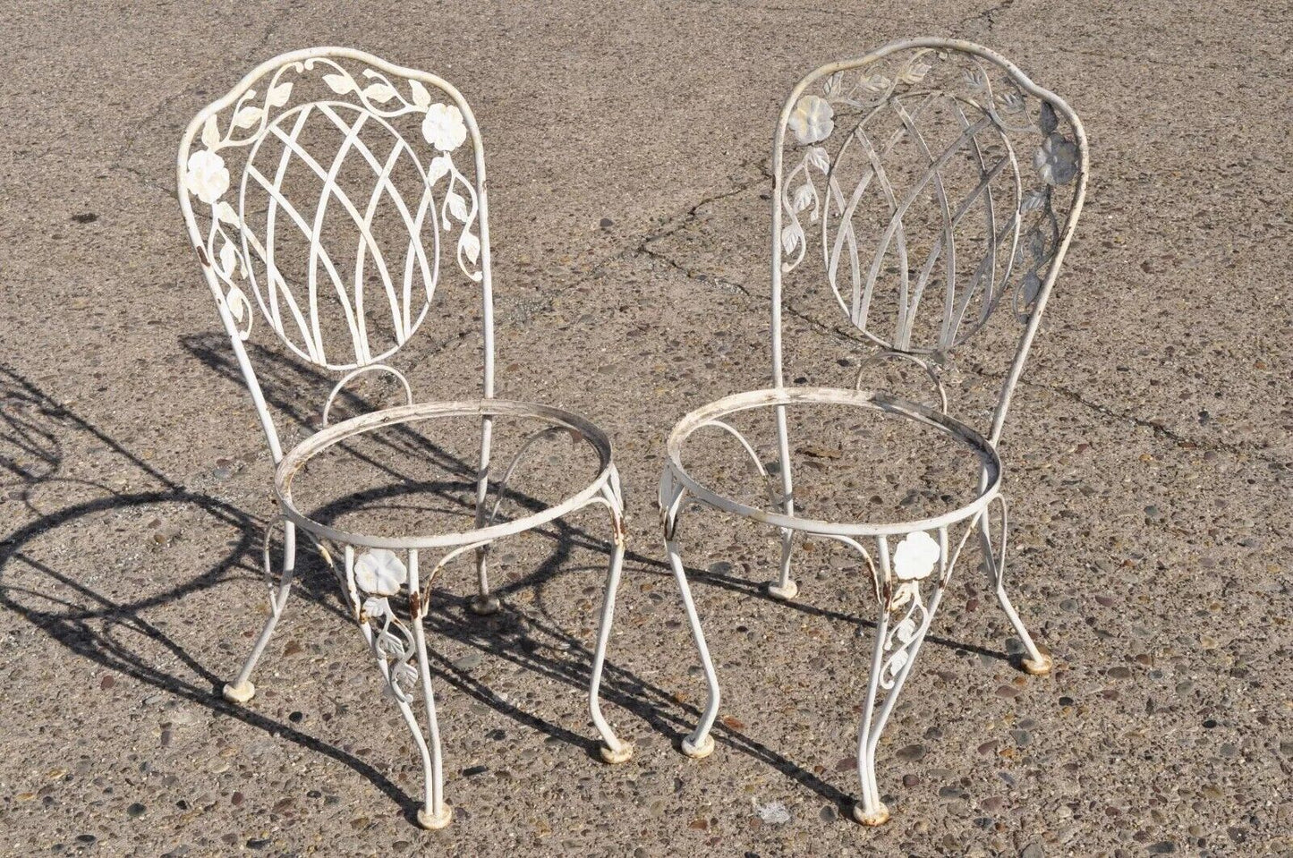 Vintage Lyon-Shaw Windflower Lattice Wrought Iron Garden Patio Dining Set 5 Pcs