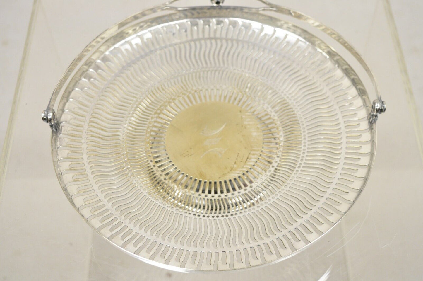 Apollo Sheffield USA Silver Plated Nickel Silver Reticulated Basket w Handle