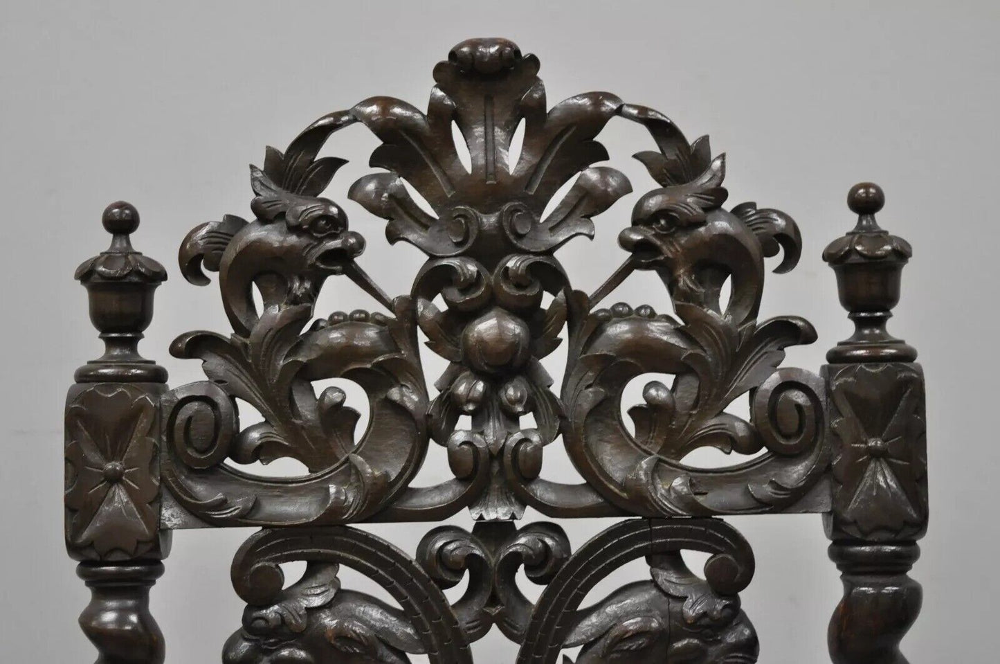 Antique 19th C. Renaissance Revival Carved Walnut Figural Throne Side Chair