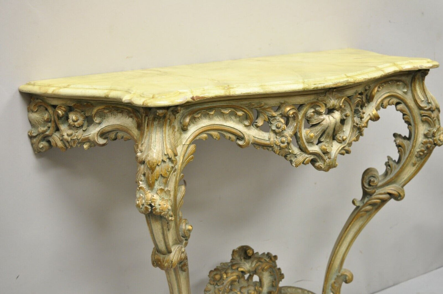 Antique Italian Rococo Carved Giltwood Wall Mount Console Hall Table