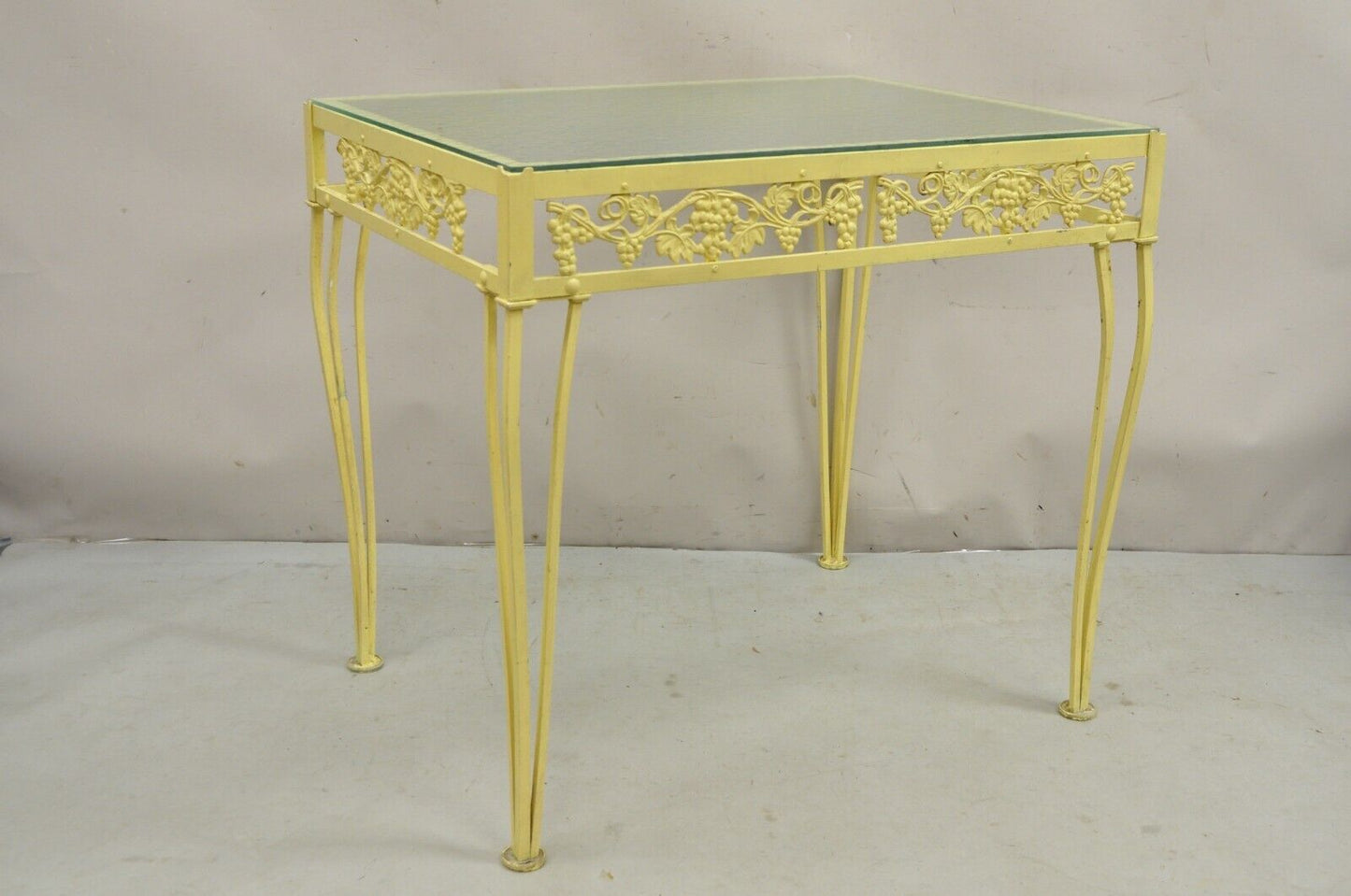 Vintage Art Nouveau Cast Aluminum Yellow Grapevine Garden Patio Side Table