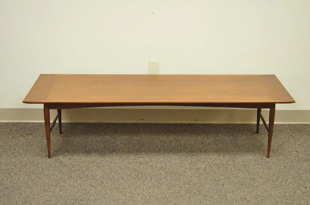 Vintage Mid Century Danish Modern Walnut 60" Long Sleek Coffee Table
