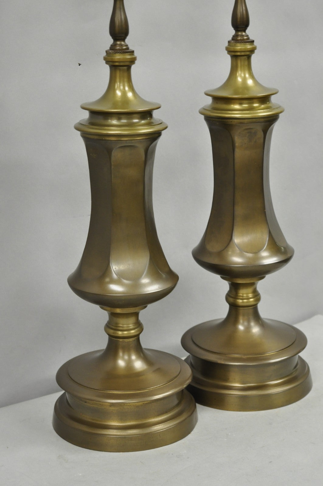 Vintage French Empire Patinated Bronze Brass Column Table Lamps by Wildwood Pair