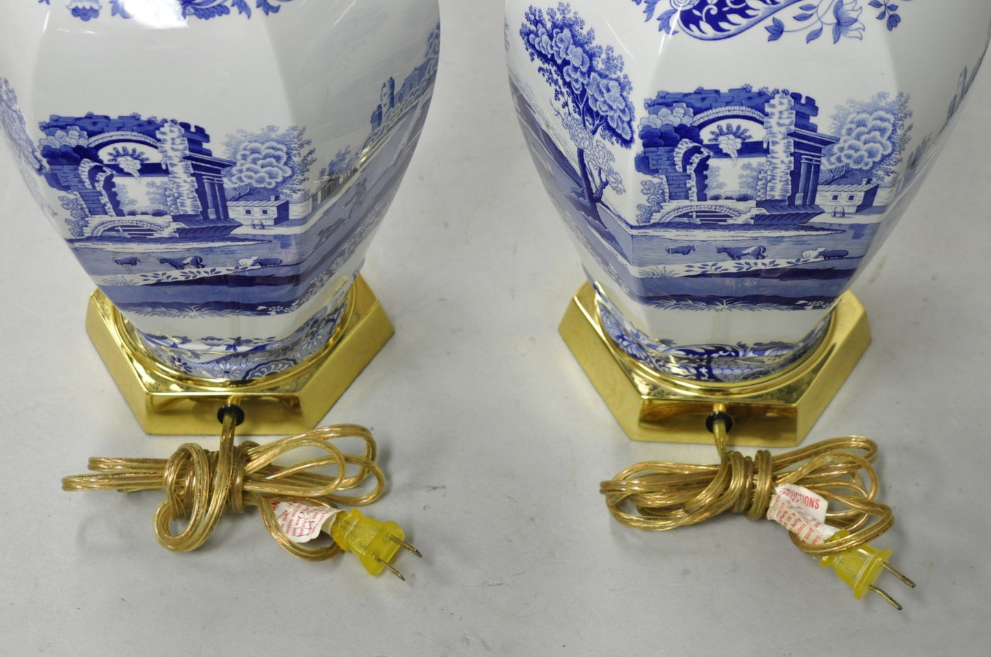 Vintage Spode Chinoiserie French Blue White Porcelain Ginger Jar Table Lamp Pair