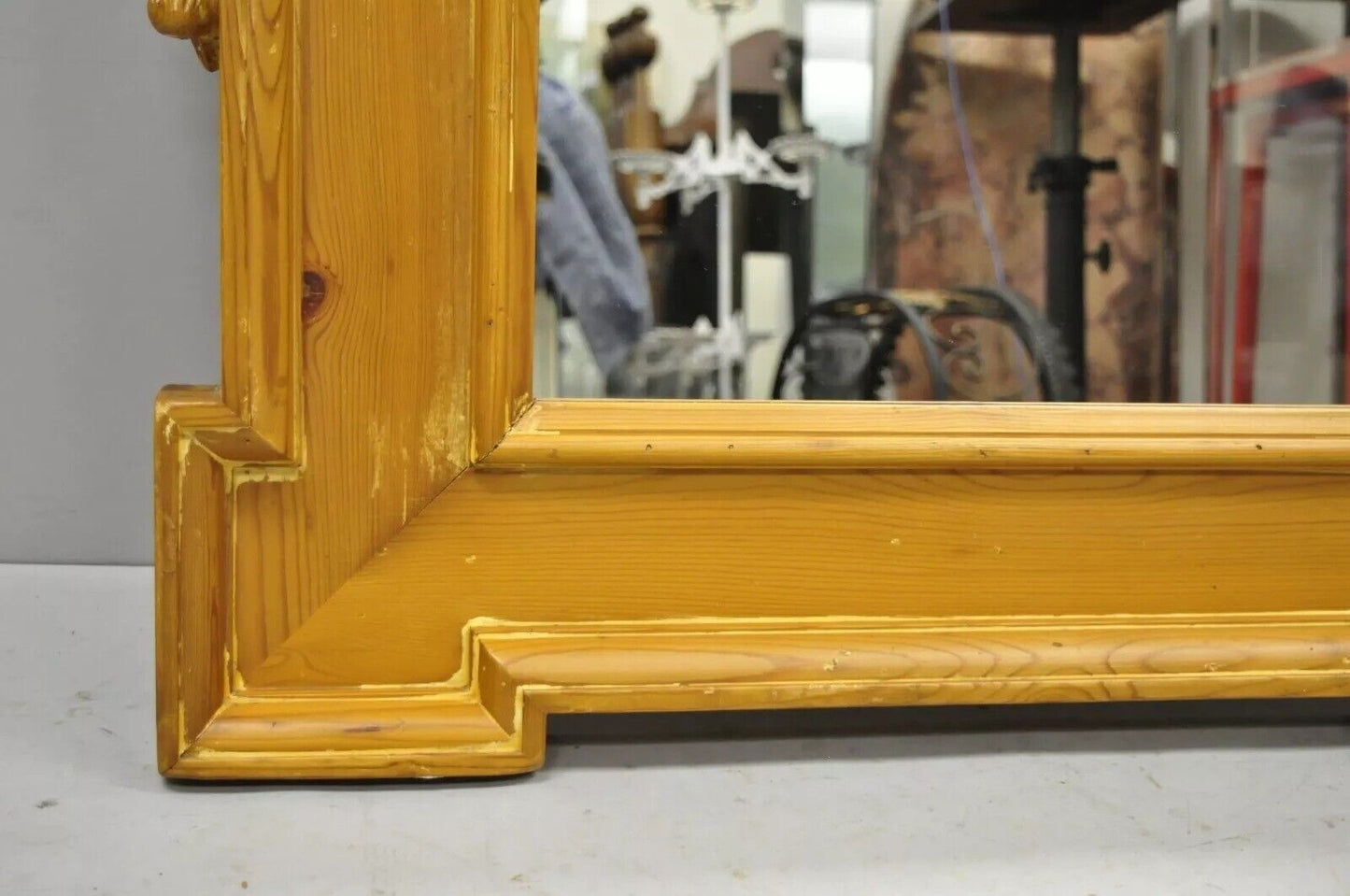 Vintage Italian Baroque Style Carved Knotty Pine Wood Country French Wall Mirror