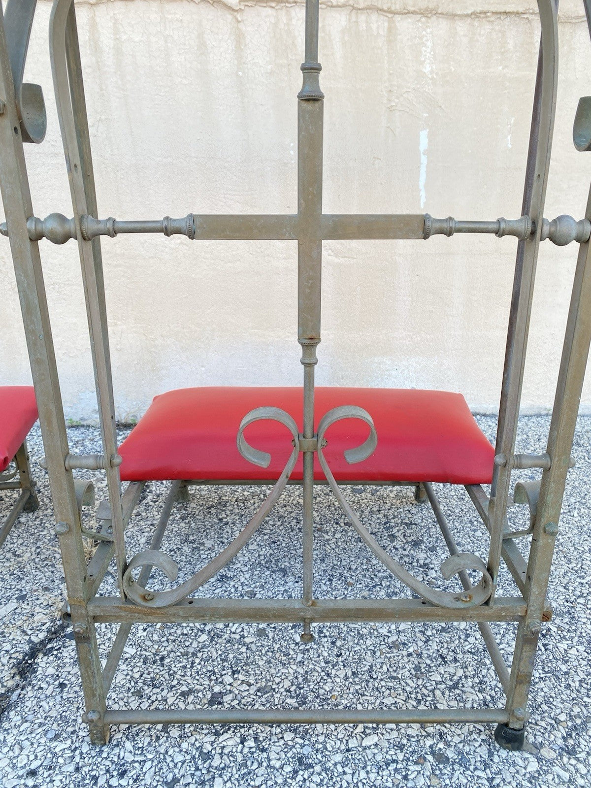 Antique Spanish Gothic Wrought Iron Kneeler Prie Dieu Prayer Benches - a Pair