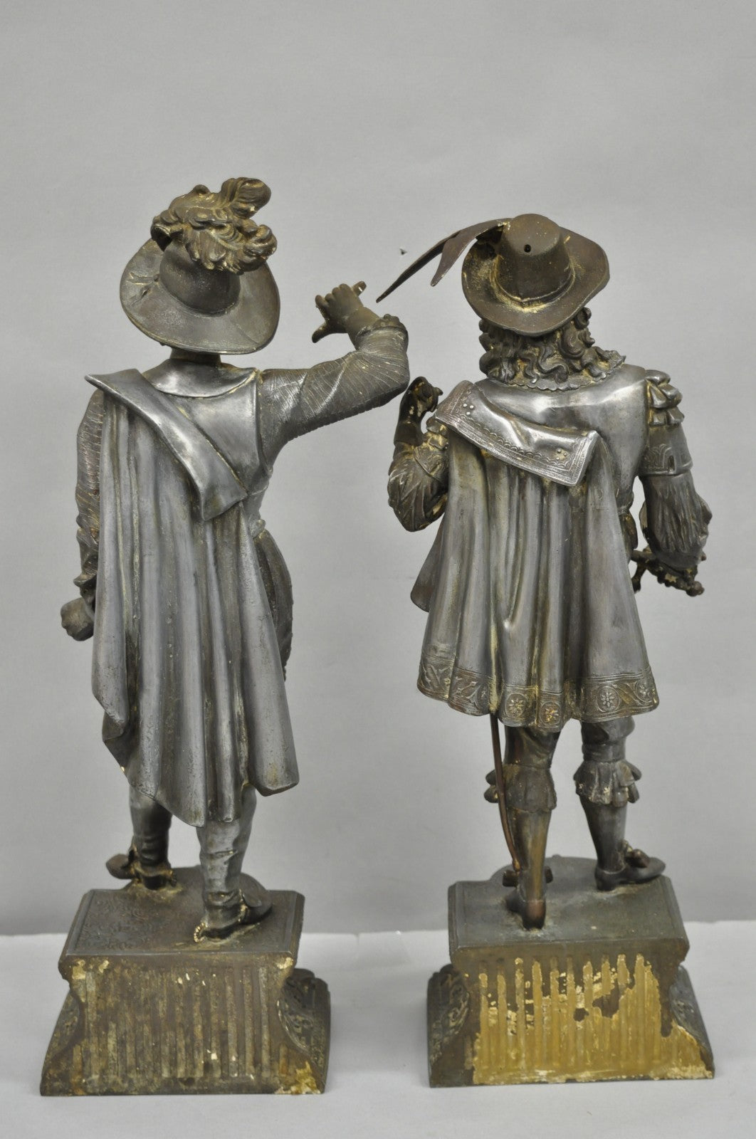 Antique French Renaissance Don Juan & Don Cesar Spelter Metal Sculptures 2 Pcs