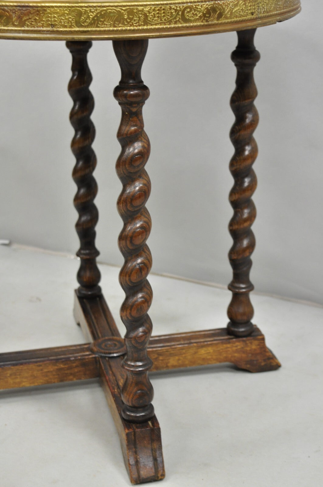 Antique Chinoiserie Oak Barley Twist Chinese Brass Dragon Side Table by Ferguson