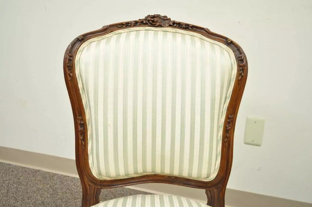 Antique French Victorian Louis XV Style Carved Walnut Side Chairs - a Pair