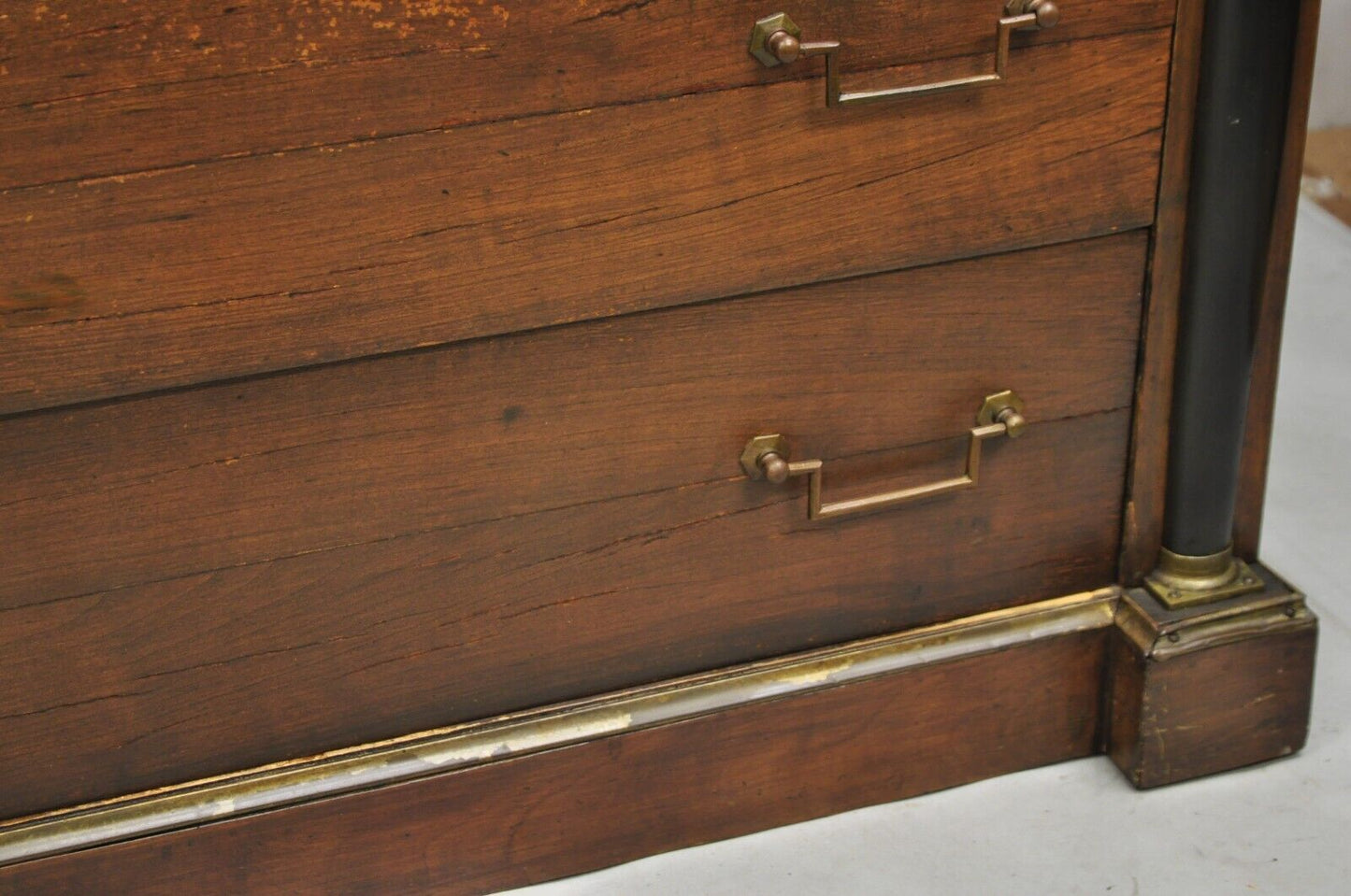 French Empire Neoclassical Style Marble Top Cherry Wood Commode Chest - a Pair