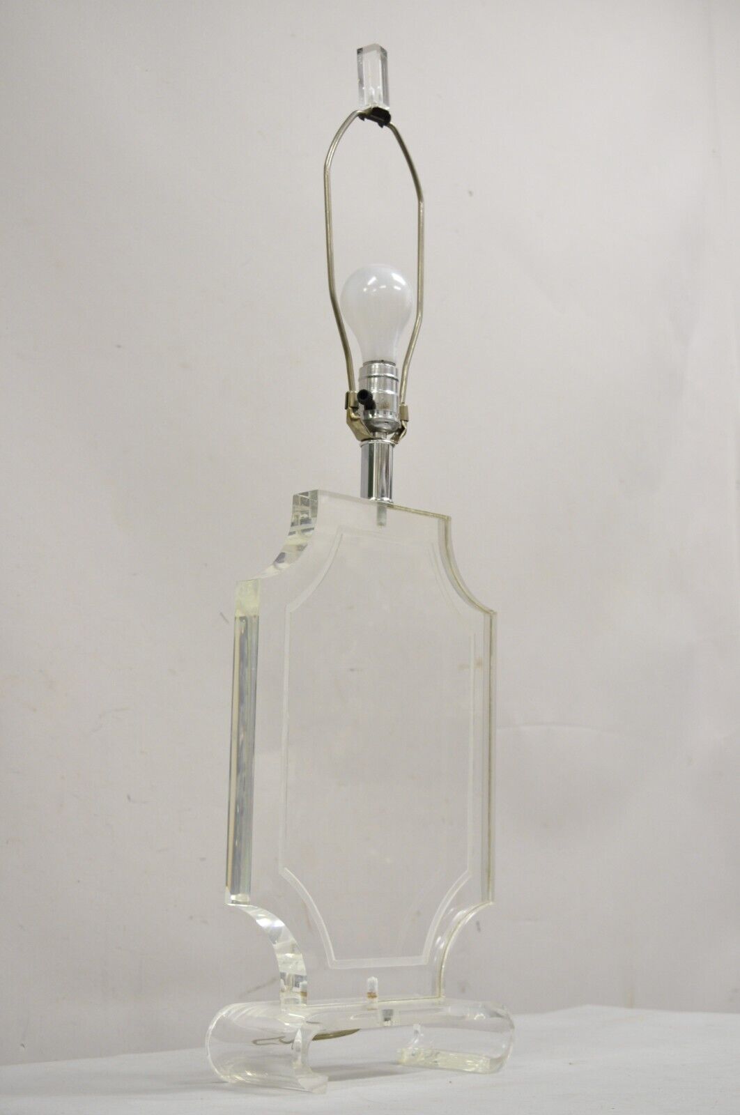 Vintage Mid Century Modern Sculpted Clear Lucite Octagonal Table Lamp
