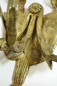 19th C French Bronze Acanthus Candle Holder Wall Sconce Coat of Arms Lion Shield