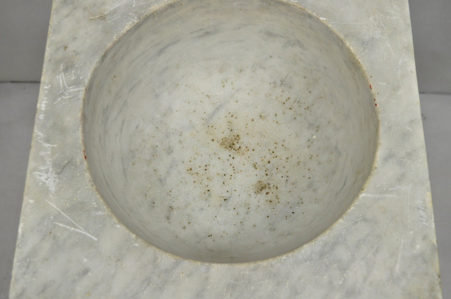 Antique French Country Primitive Carved Marble Mortar and Pestle on Wood Base