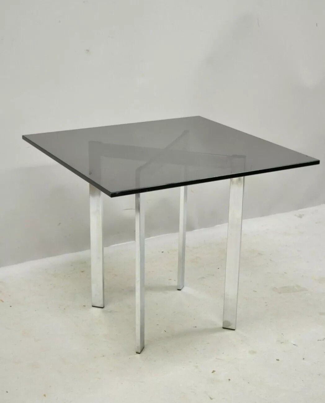 Mid 20th Century Chrome X-Frame Smoked Glass Barcelona Style Side End Table