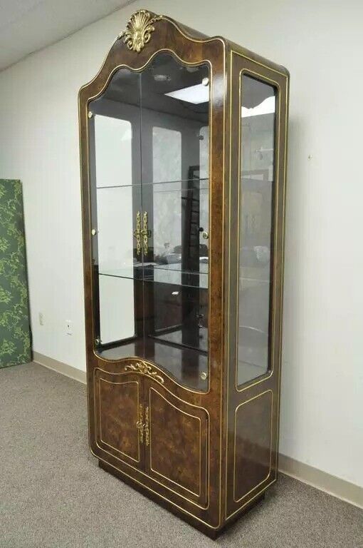 Mastercraft Amboyna Burl Wood French Hollywood Regency Curio Display Cabinet