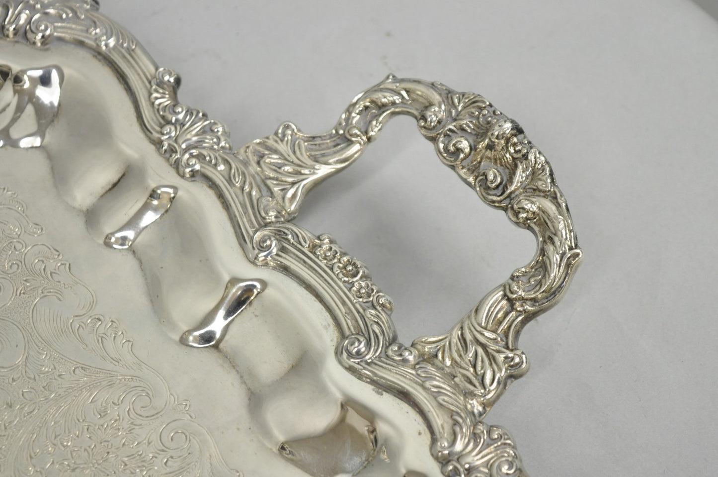 Vintage Victorian Silver Plated Rectangular Twin Handle Footed Bar Serving Tray