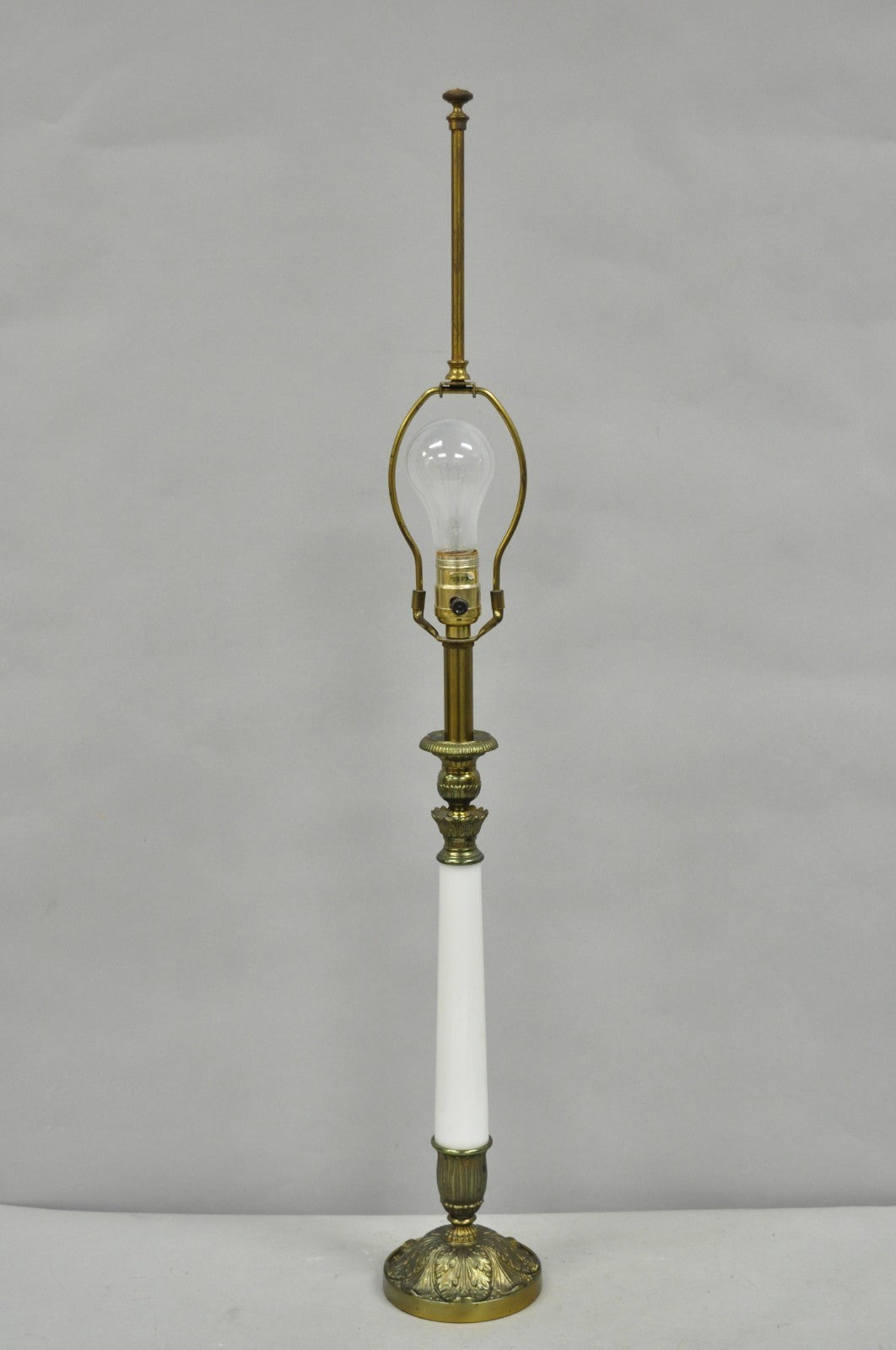 Vintage Stiffel White Glass Column French Hollywood Regency Table Lamps - a Pair