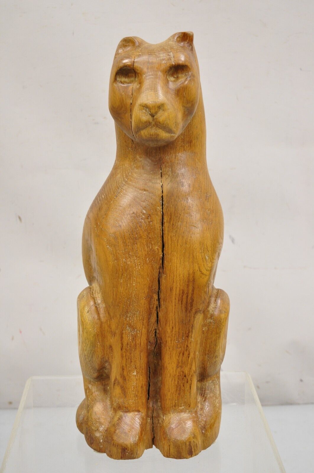 Vintage Mid Century Modern Solid Carved Wood 24" Cat Art Sculpture