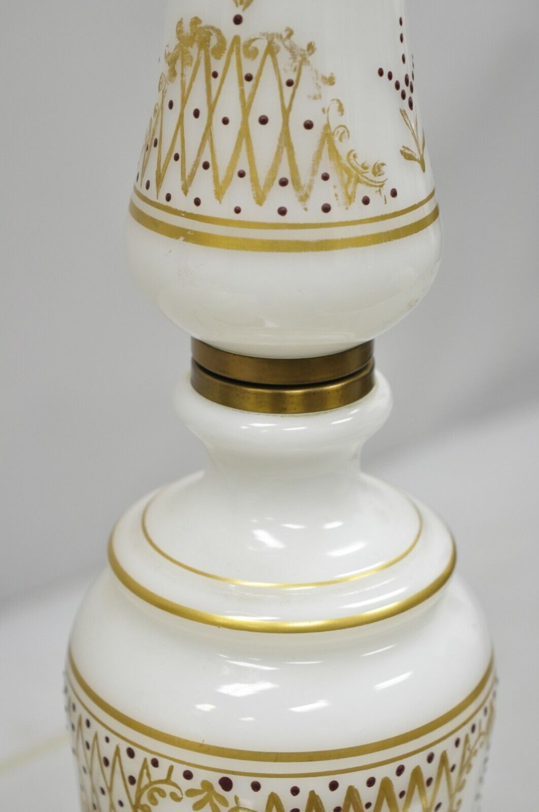 Vintage French Neoclassical Gold Gilt White Porcelain Column Table Lamps - Pair