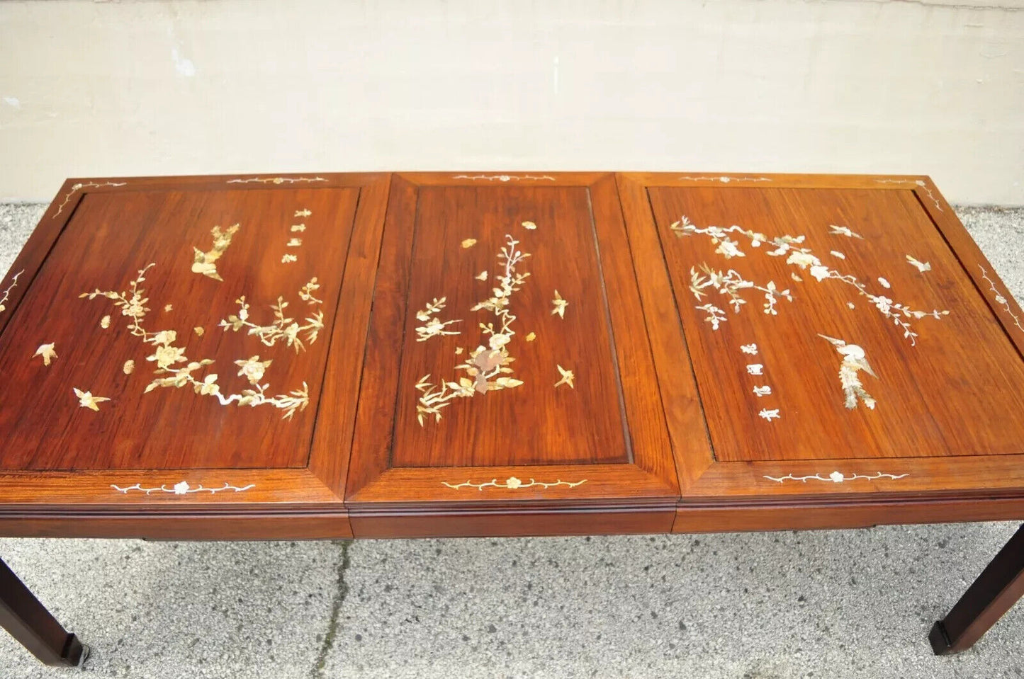 Vintage Chinese Harwood Chinoiserie Dining Room Set Table 8 Chairs - 9 Pc Set
