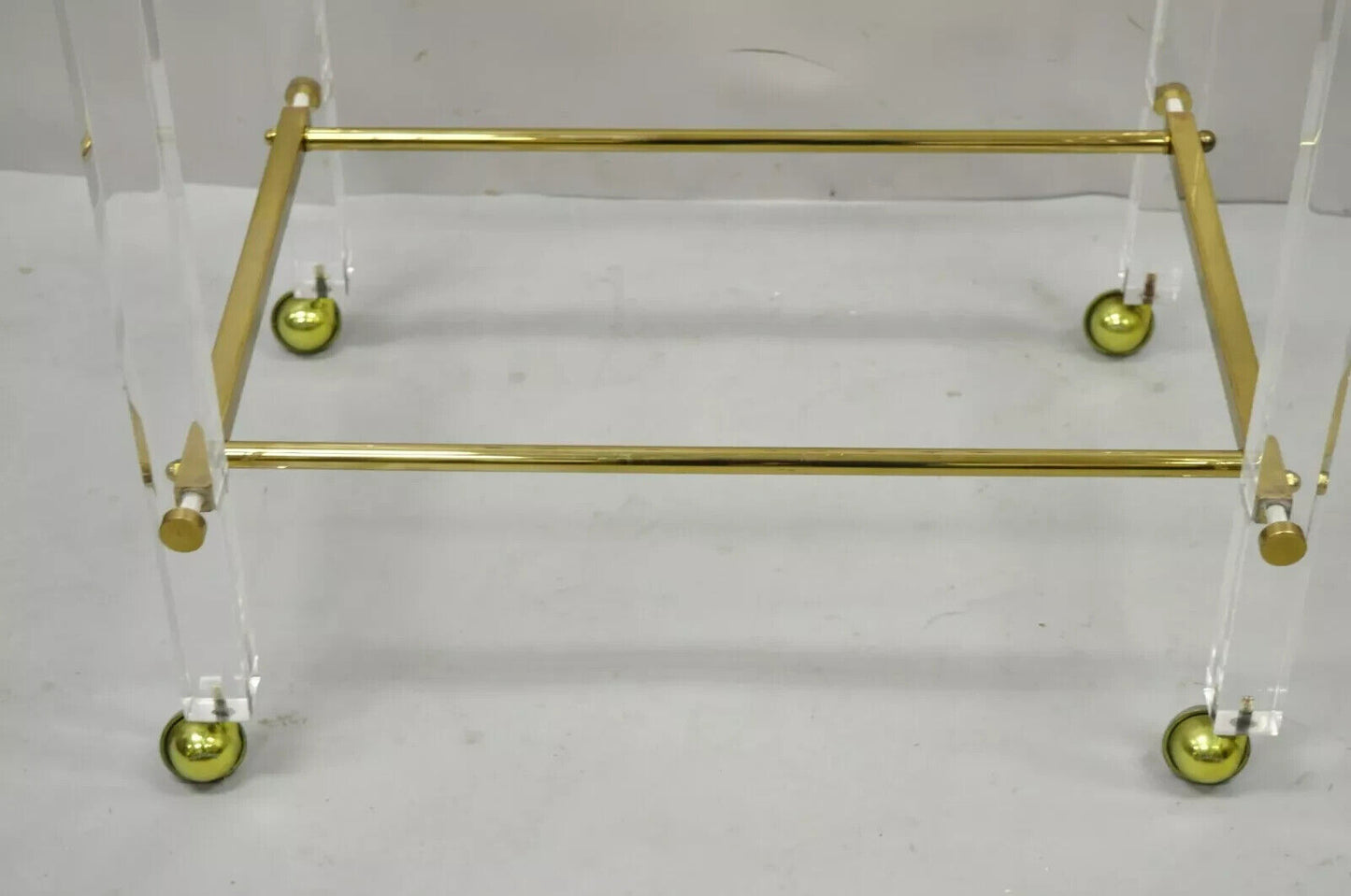 Vintage Mid Century Modern Lucite & Brass Rolling Bar Cart Tall Side Table