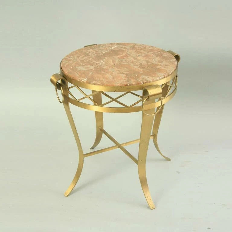 French Neoclassical Round Rouge Marble Top Bronze Gueridon Occasional Side Table