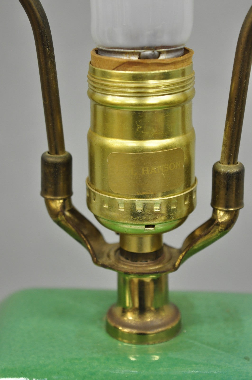 Vintage Paul Hanson Chinoiserie Green Porcelain Jardiniere Oriental Table Lamp