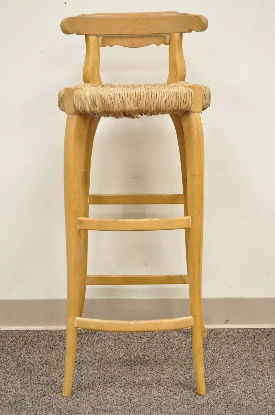 Garcia Imports Spain French Country Primitive Wooden Rush Seat Bar Stool Chair