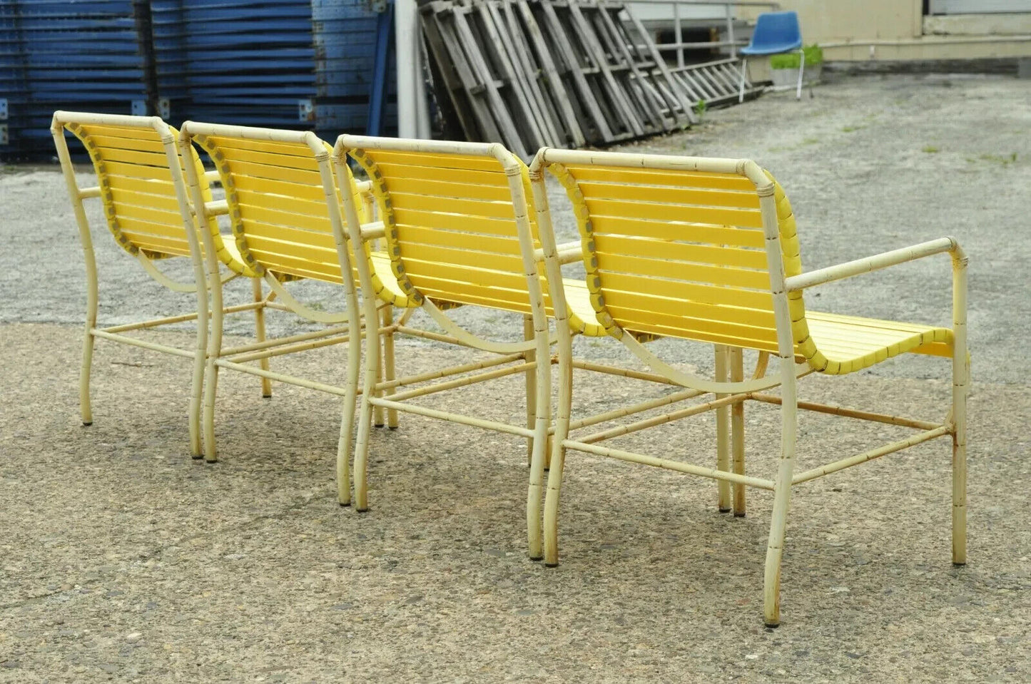 Vintage Faux Bamboo Aluminum Yellow Hauser Pool Patio Dining Chairs - Set or 4