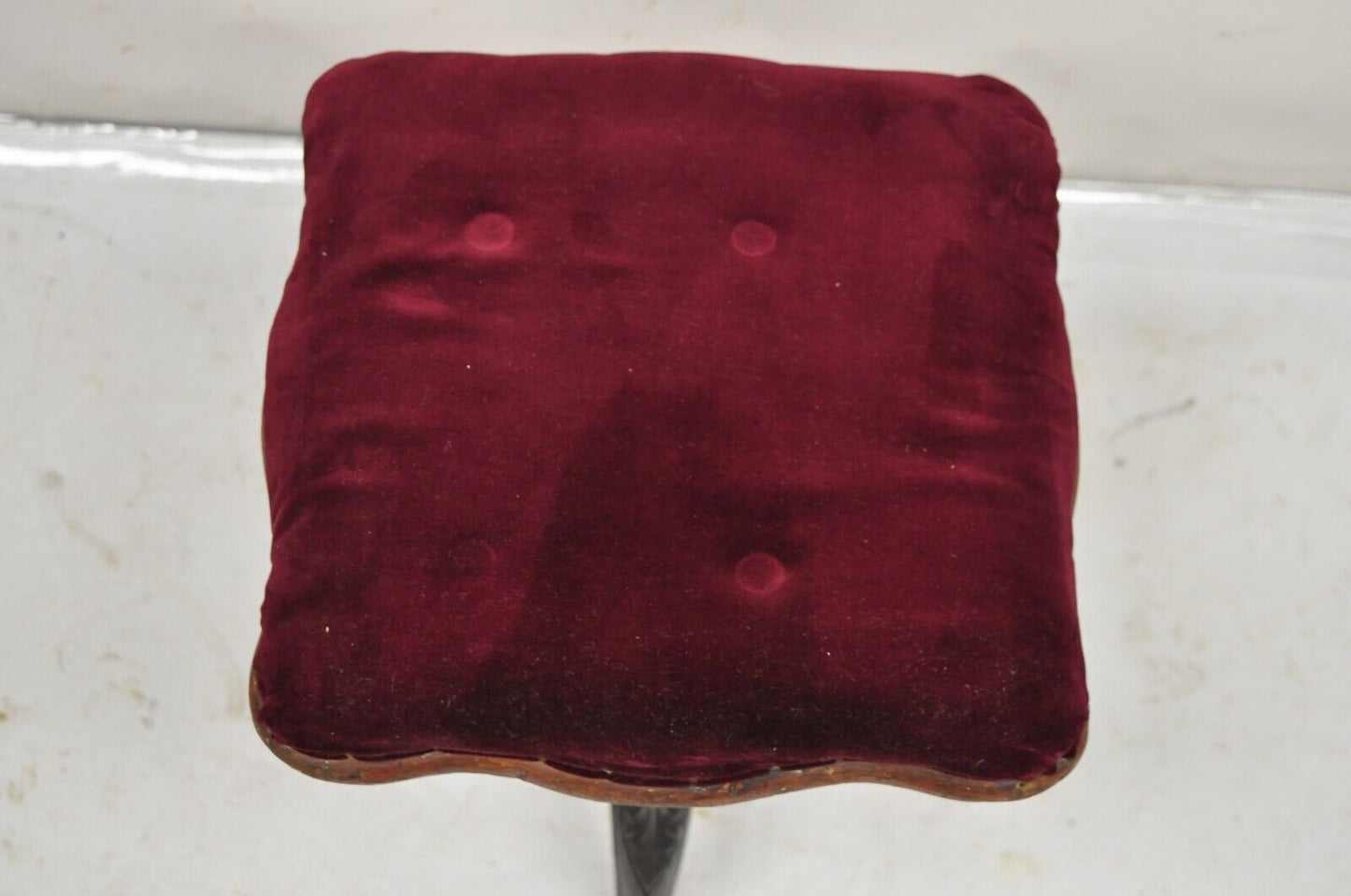 Antique American Victorian Cast Iron and Wood Tripod Pedestal Adjustable Stool