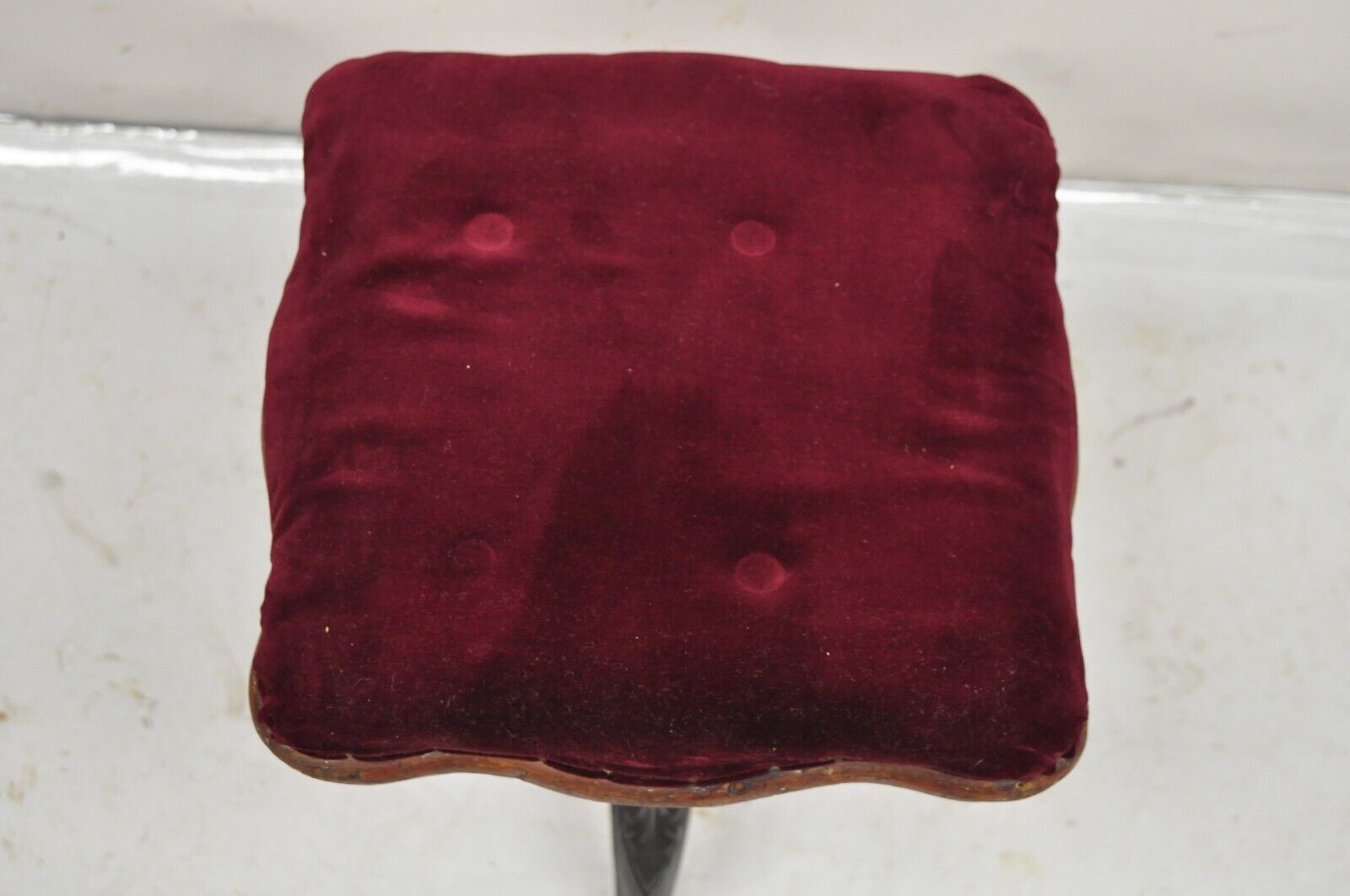 Antique American Victorian Cast Iron and Wood Tripod Pedestal Adjustable Stool