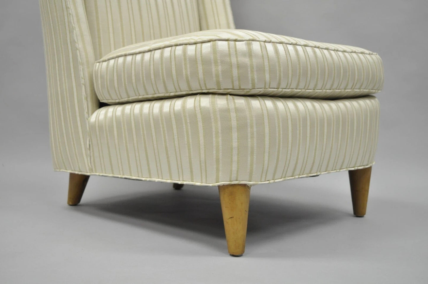 Paul Laszlo Mid Century Modern Upholstered Barrel Wing Back Slipper Lounge Chair