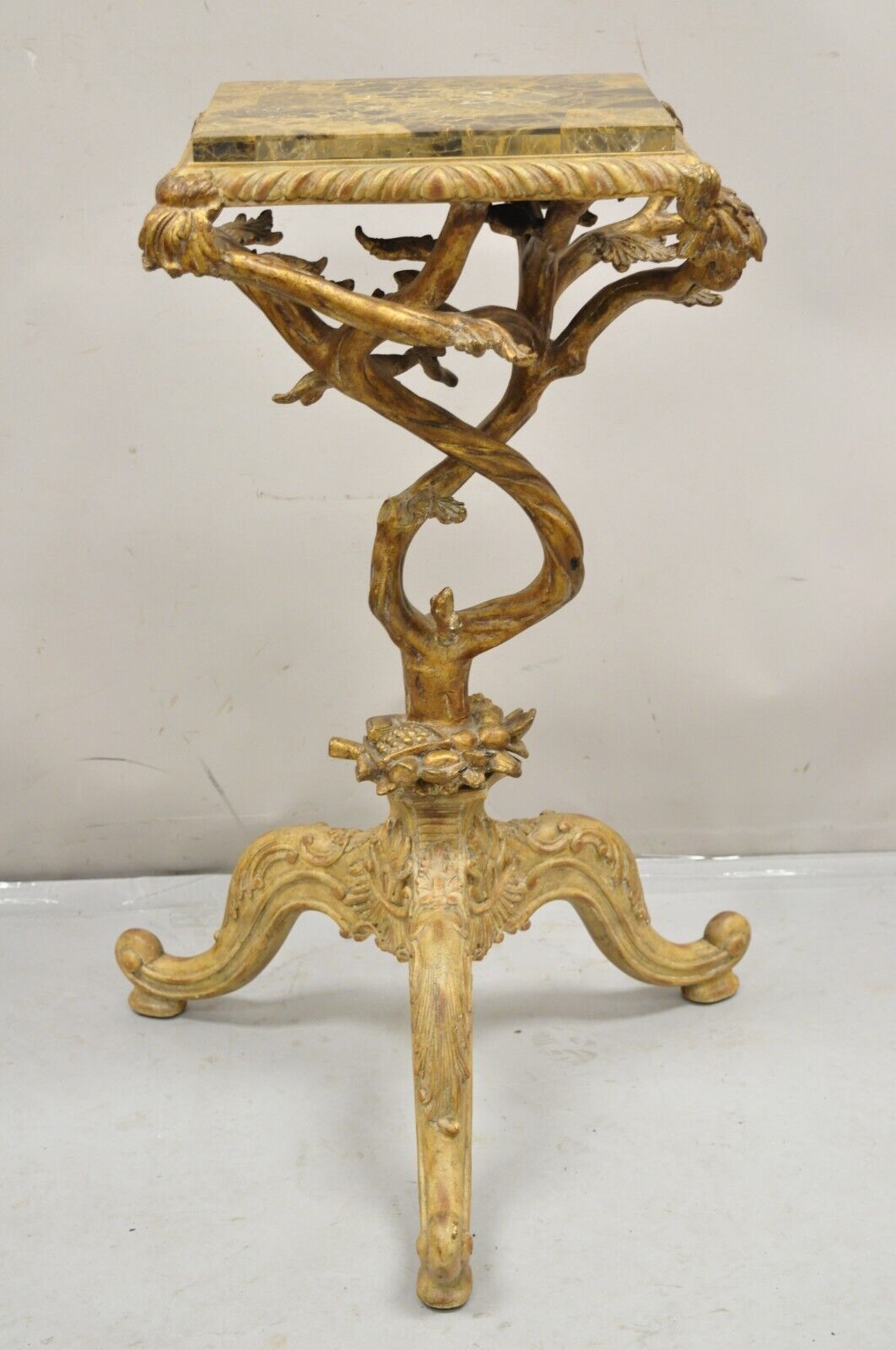 Maitland Smith Italian Grotto Style Branch and Bird Figural Pedestal Side Table