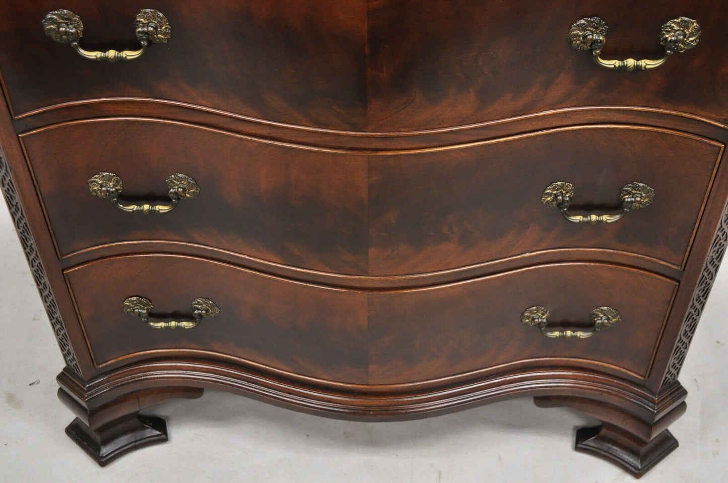 Vintage W&J Sloane Chinese Chippendale Mahogany Serpentine Tall Chest Dresser