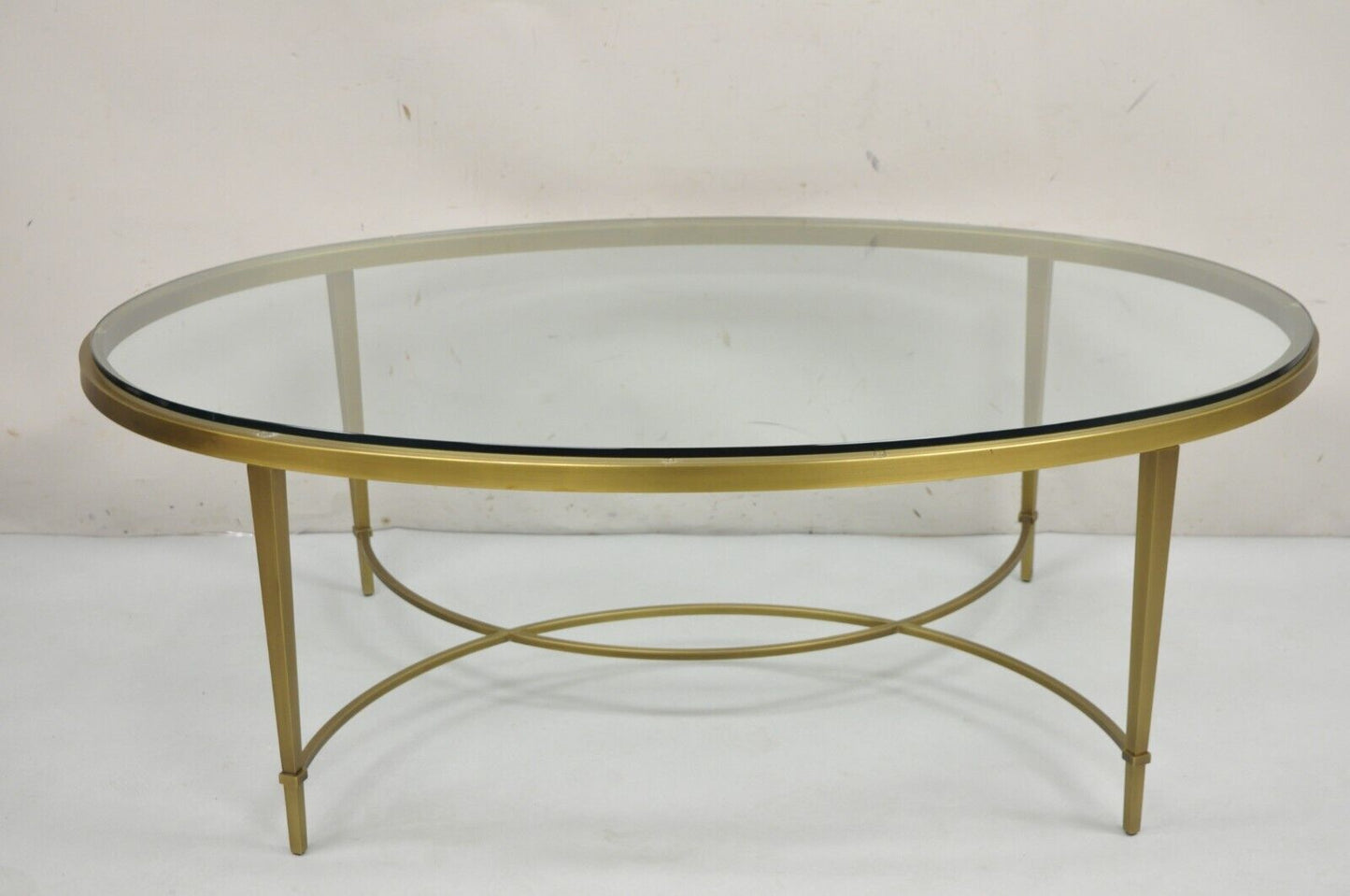 Thomas Pheasant for Baker Modern Oval Glass Top Brass Cocktail Coffee Table