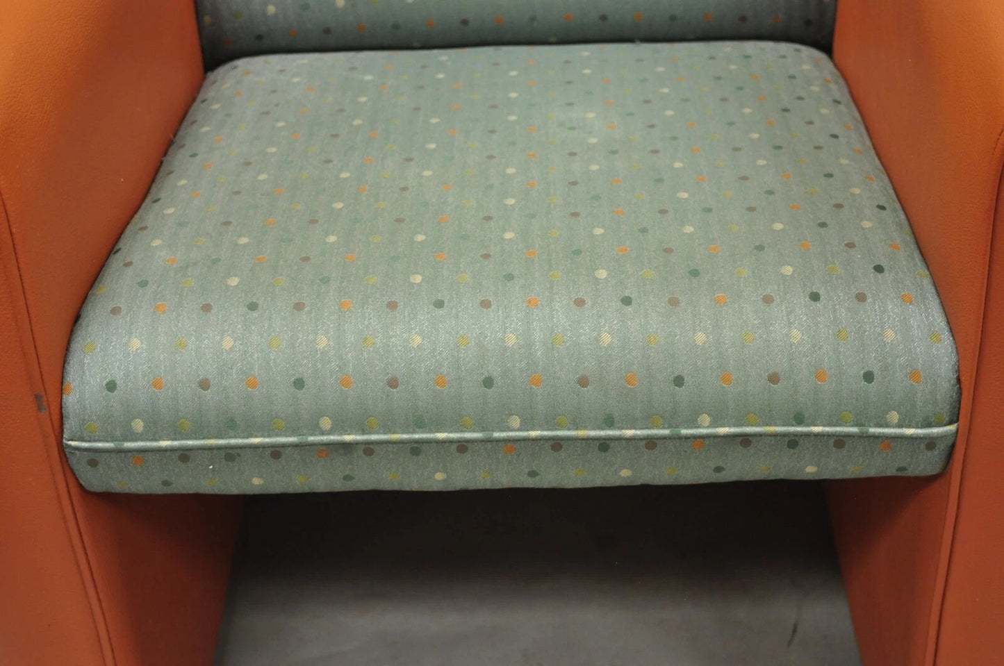 Postmodern Orange Green Lounge Chairs by Global Upholstery Company Ltd - a Pair