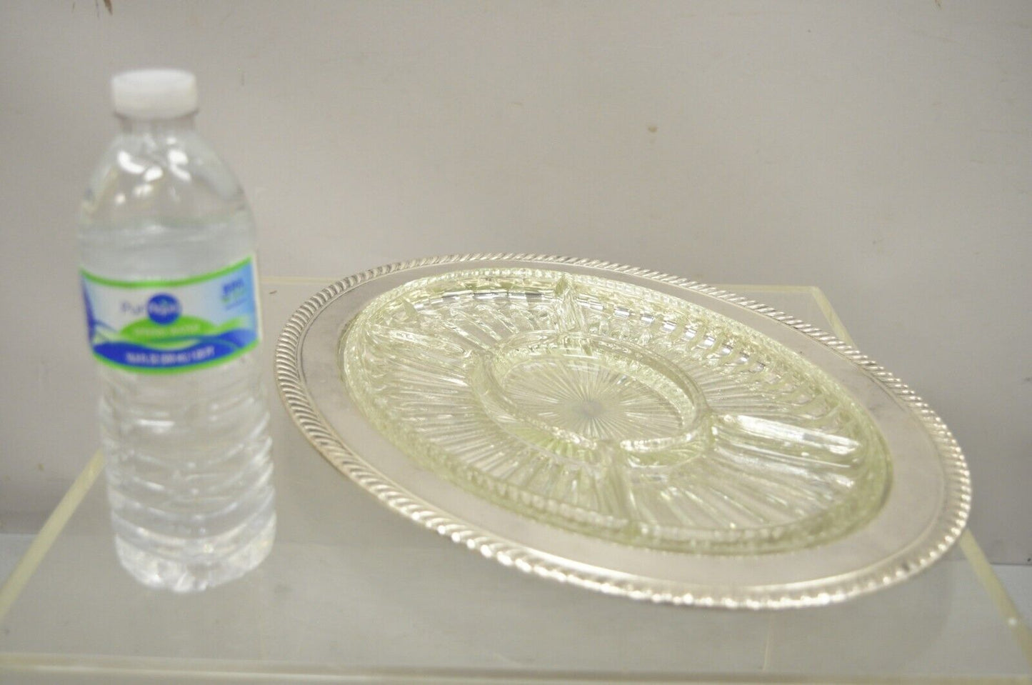 Vintage English Regency Style Silver Plated 12" Oval Serving Dish Platter