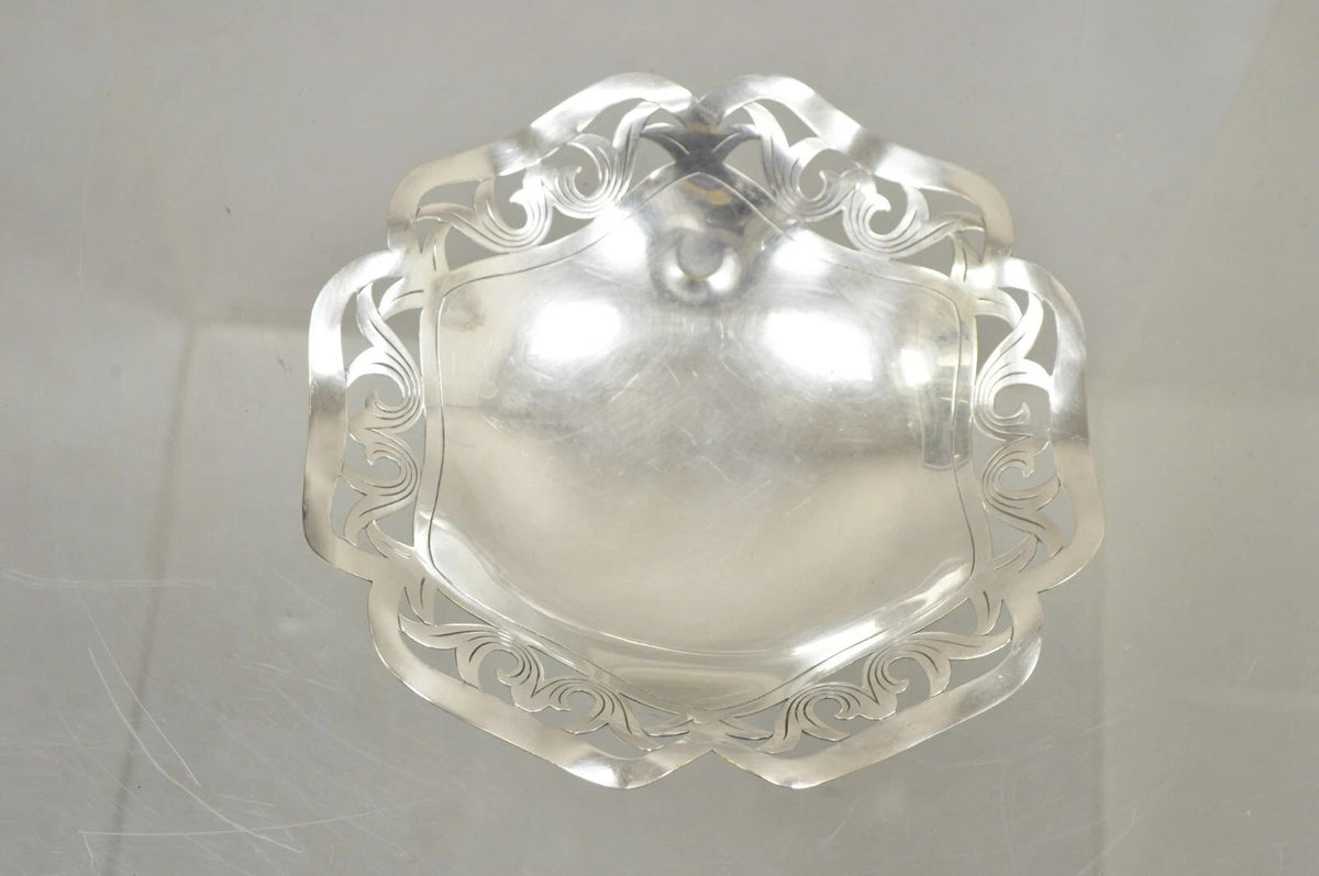Vintage Victorian Scalloped Pierced Gallery Silver Plated Candy Trinket Dish
