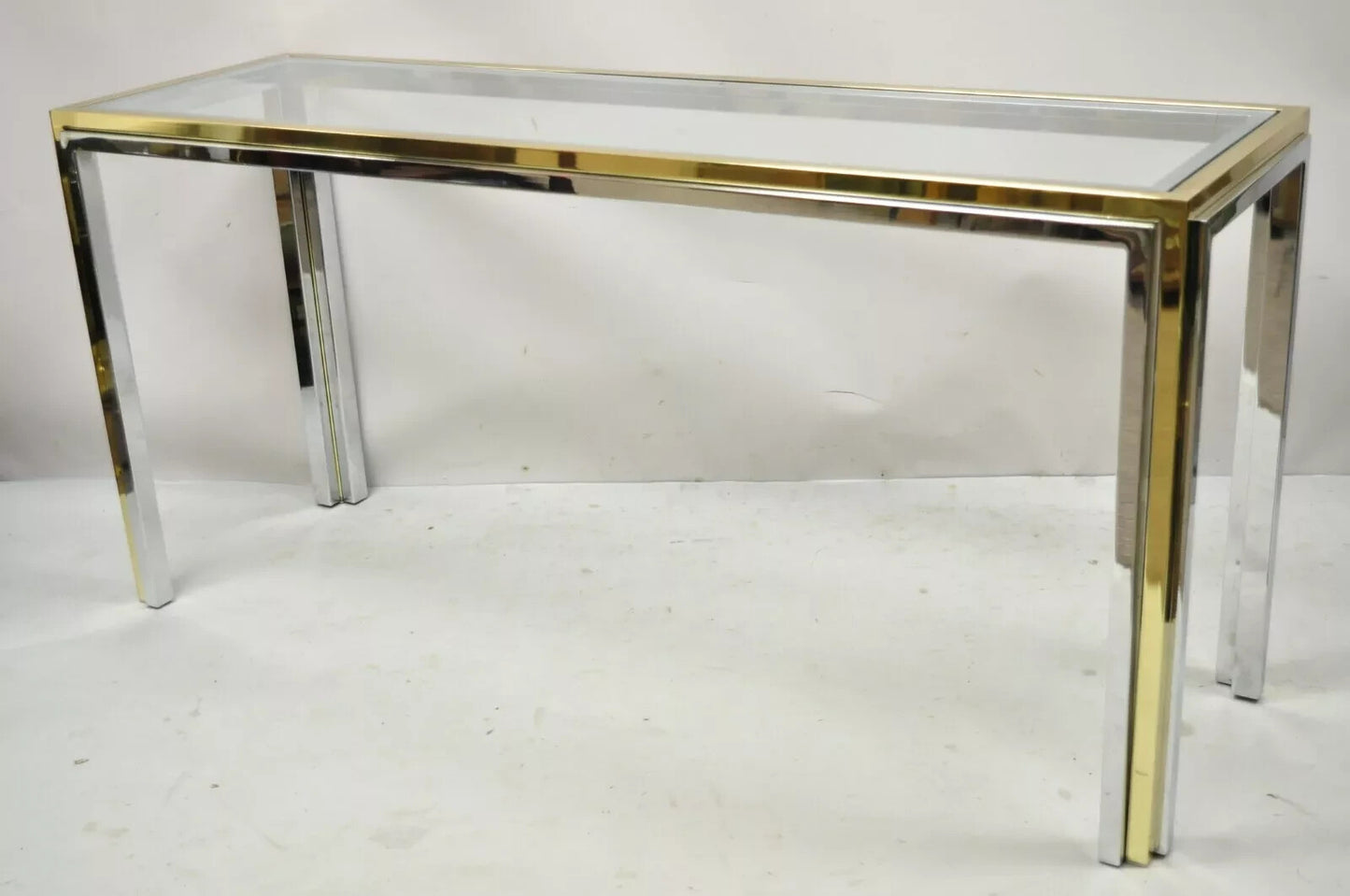 Romeo Rega Modernist Maison Jansen Style Chrome Brass Glass Console Hall Table