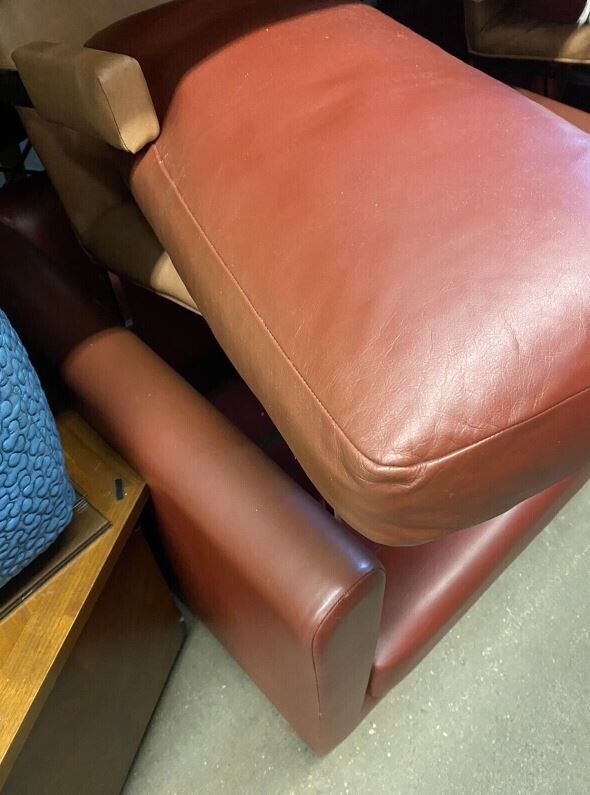 Mid Century Modern Red Leather Cube Club Lounge Chairs on Casters - a Pair
