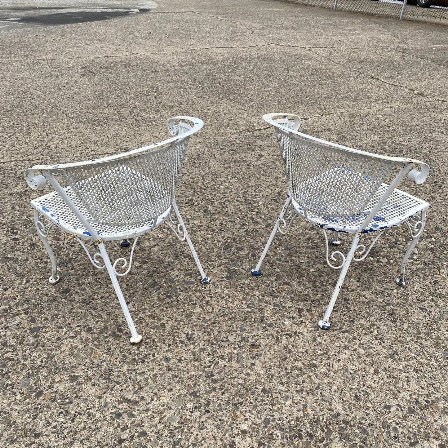 Vintage Wrought Iron Woodard Salterini Style Mid Century Patio Arm Chairs - Pair