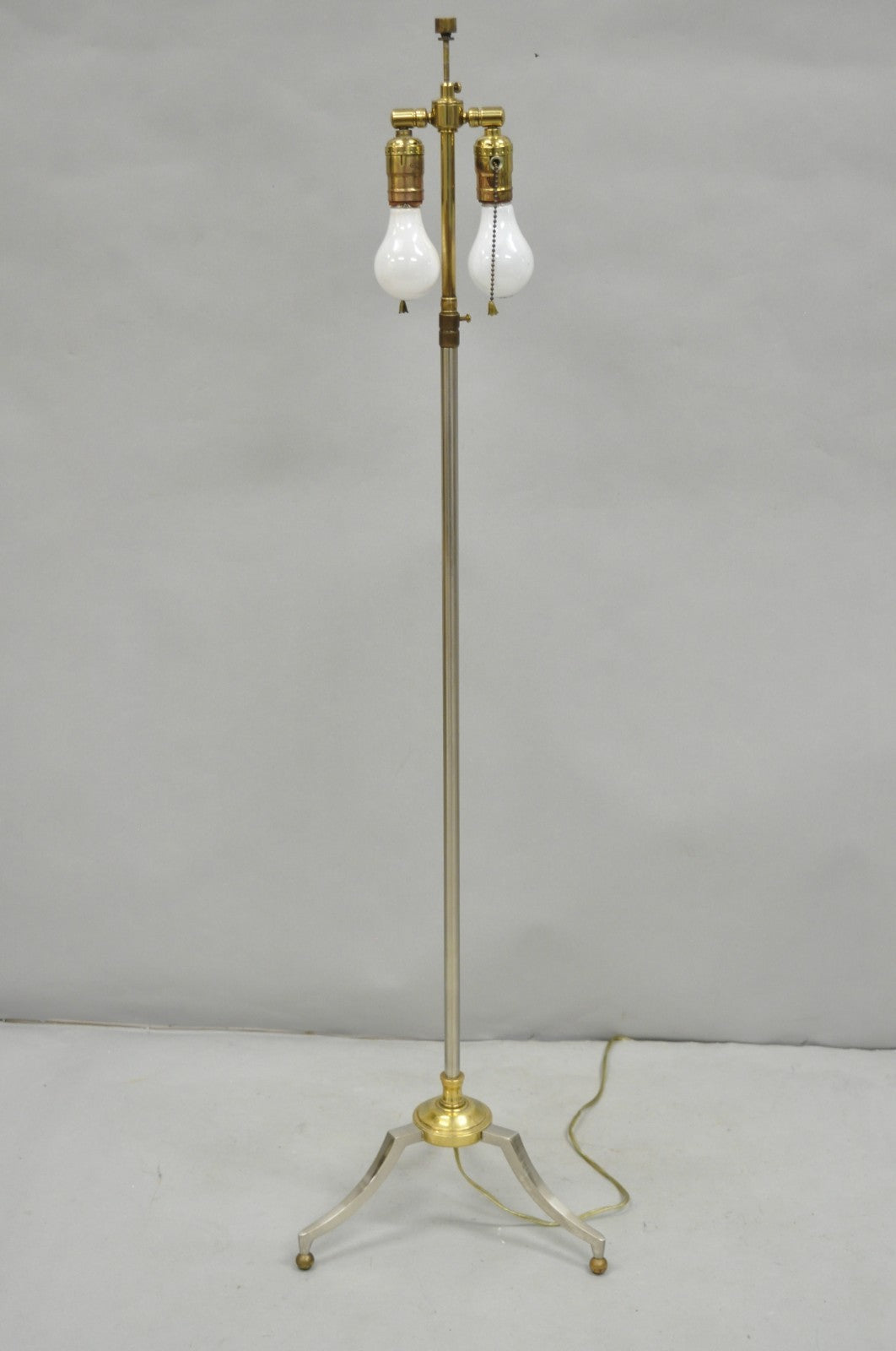 Vintage Maison Jansen Style Neoclassical Steel and Brass Adjustable Floor Lamp