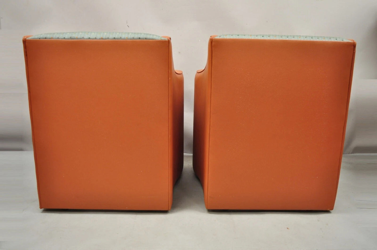 Postmodern Orange Green Lounge Chairs by Global Upholstery Company Ltd - a Pair
