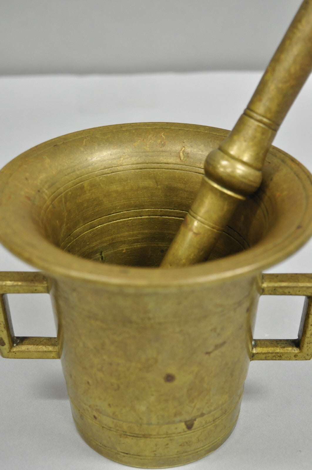 Antique Solid Bronze Brass Large German Apothecary Mortar with Pestle - 2 Pcs