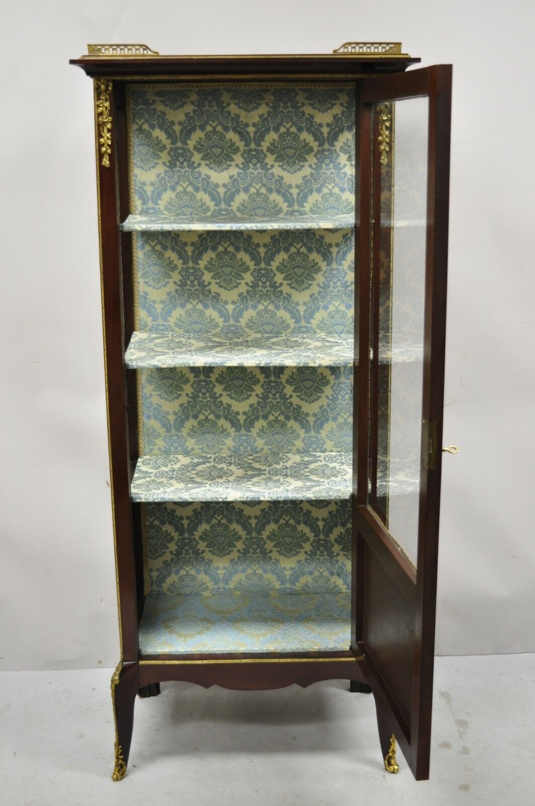 Antique French Louis XV Style Bronze Mount Hand Painted Curio Display Cabinet